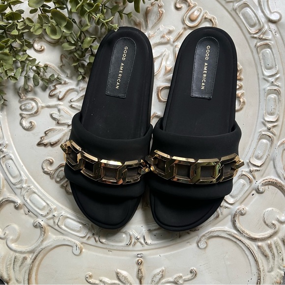 Good American Black and Gold Chain Slide Sandals - Picture 9 of 10